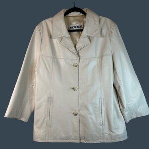 Vintage Viktor Sabo Ivory Cream Cuir High Quality Leather Jacket W Size 16 Curvy